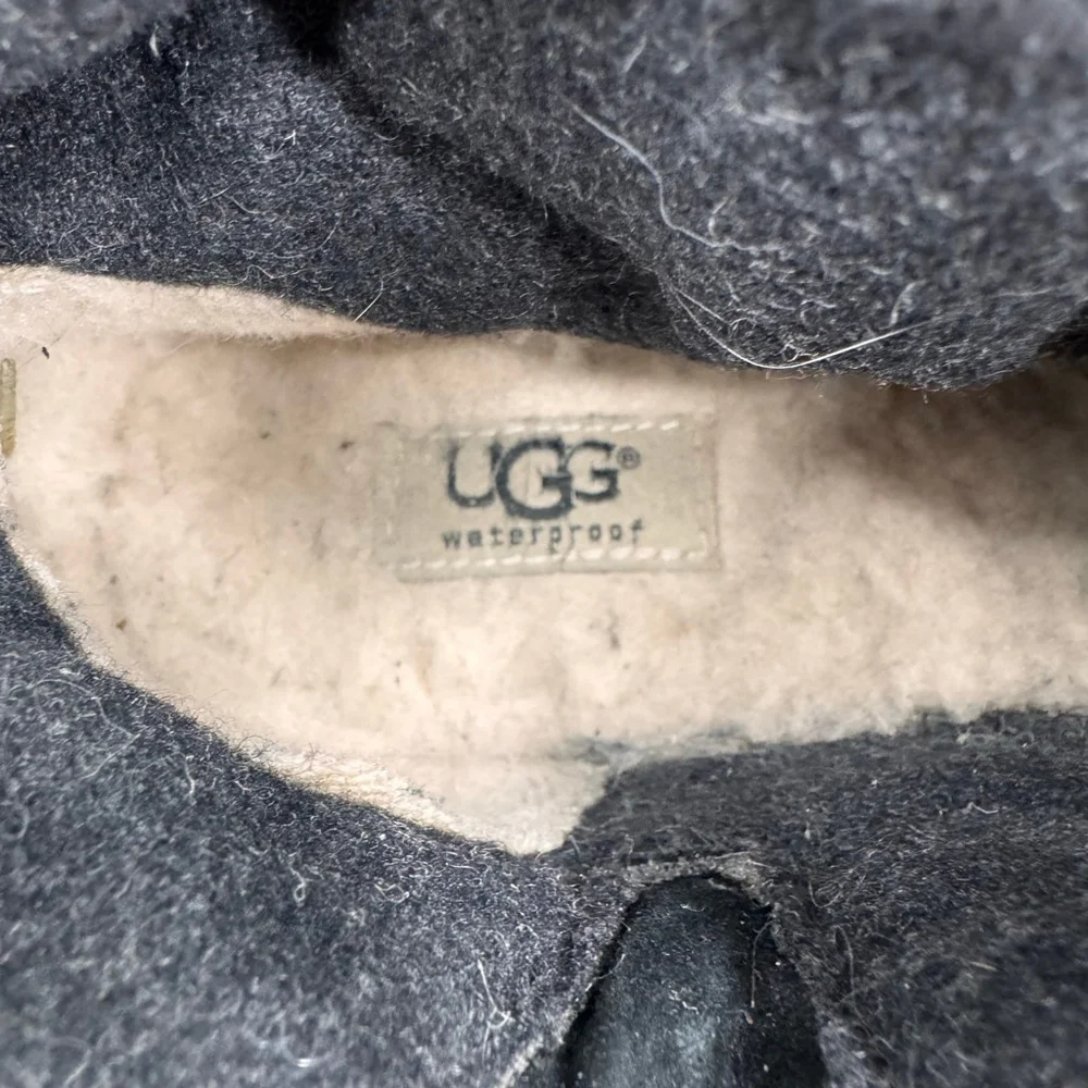 Ugg Lorna Black Boots Waterproof Genuine Leather Wool Lined 8.5” Shaft Size 8.5